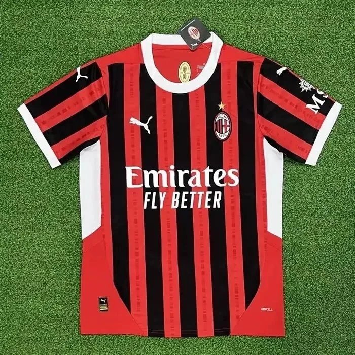 AC Milan 2023-24 Home Jersey - Red Black Stripes Emirates Sponsor