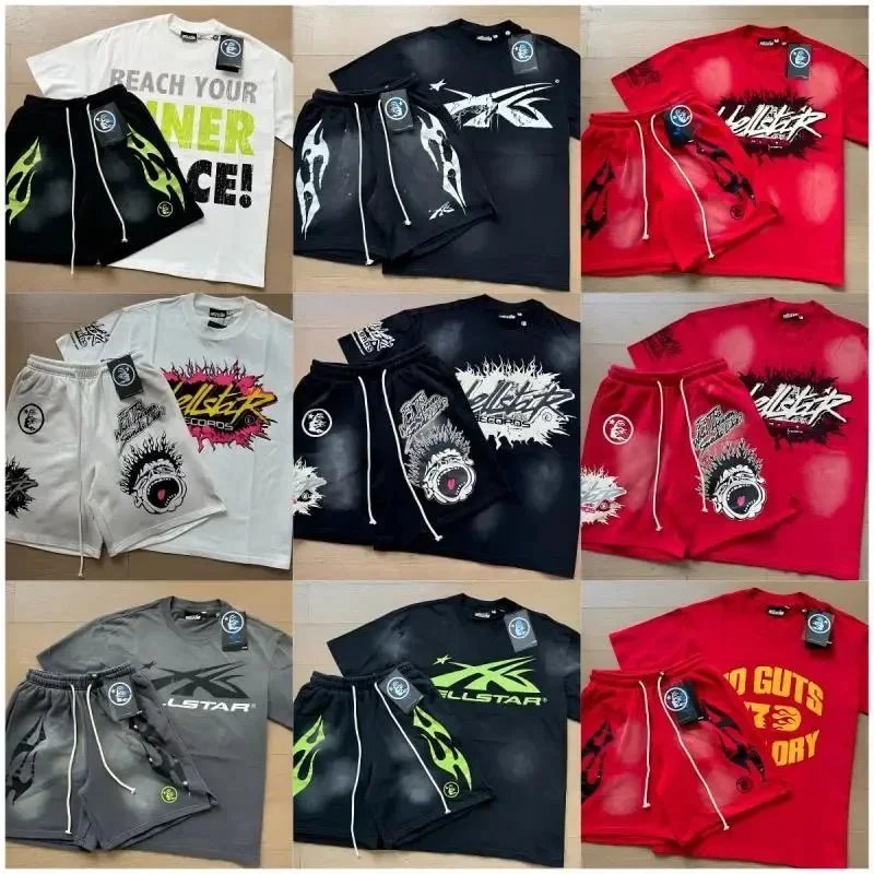 ALLSTAR Flame Graphic T-Shirt and Shorts Set - Black with White Flames