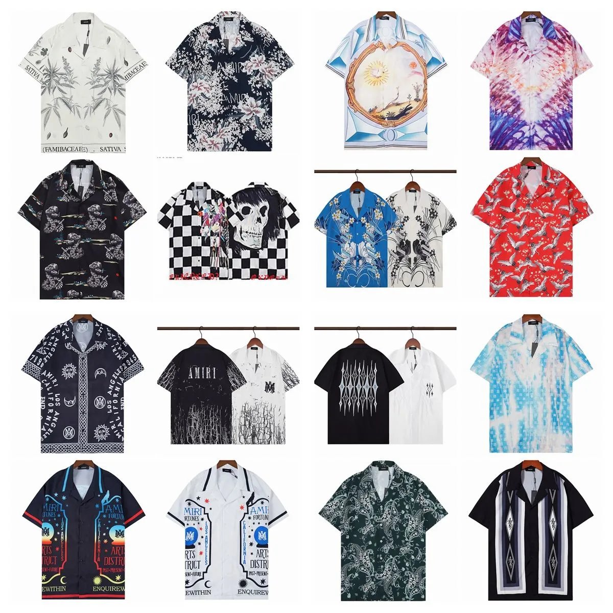AMIRI Floral Print Short-Sleeve Shirt Navy Blue with 'AMIR' Text