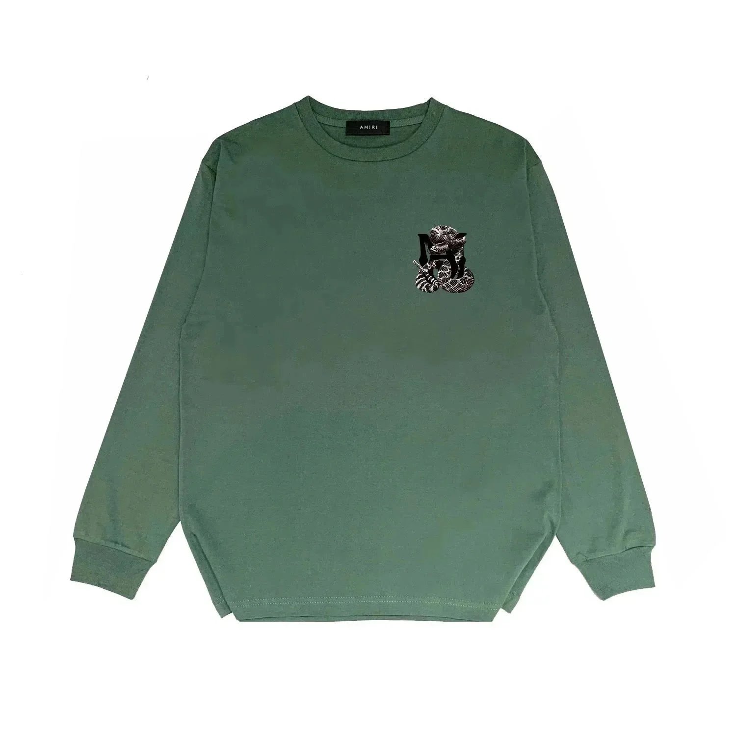 AMIRI Snake-Embroidered Olive Green Long Sleeve Crewneck