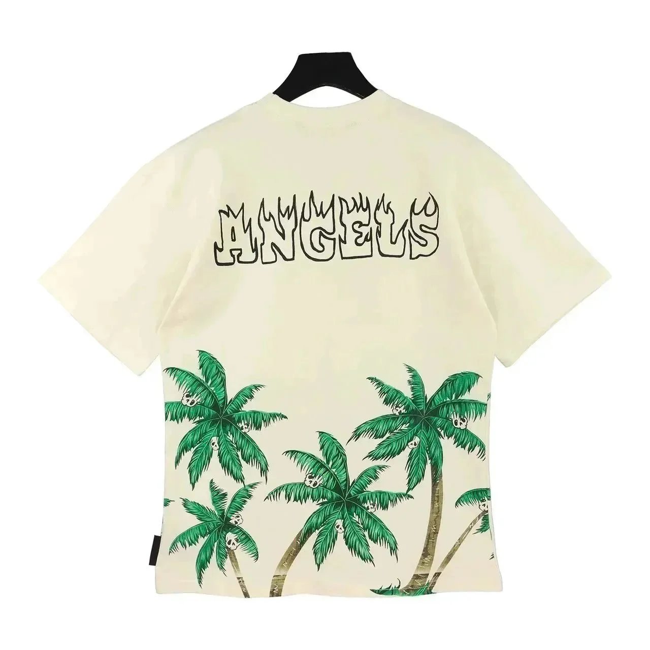 Angels Palm Tree Skull Graphic T-Shirt Cream
