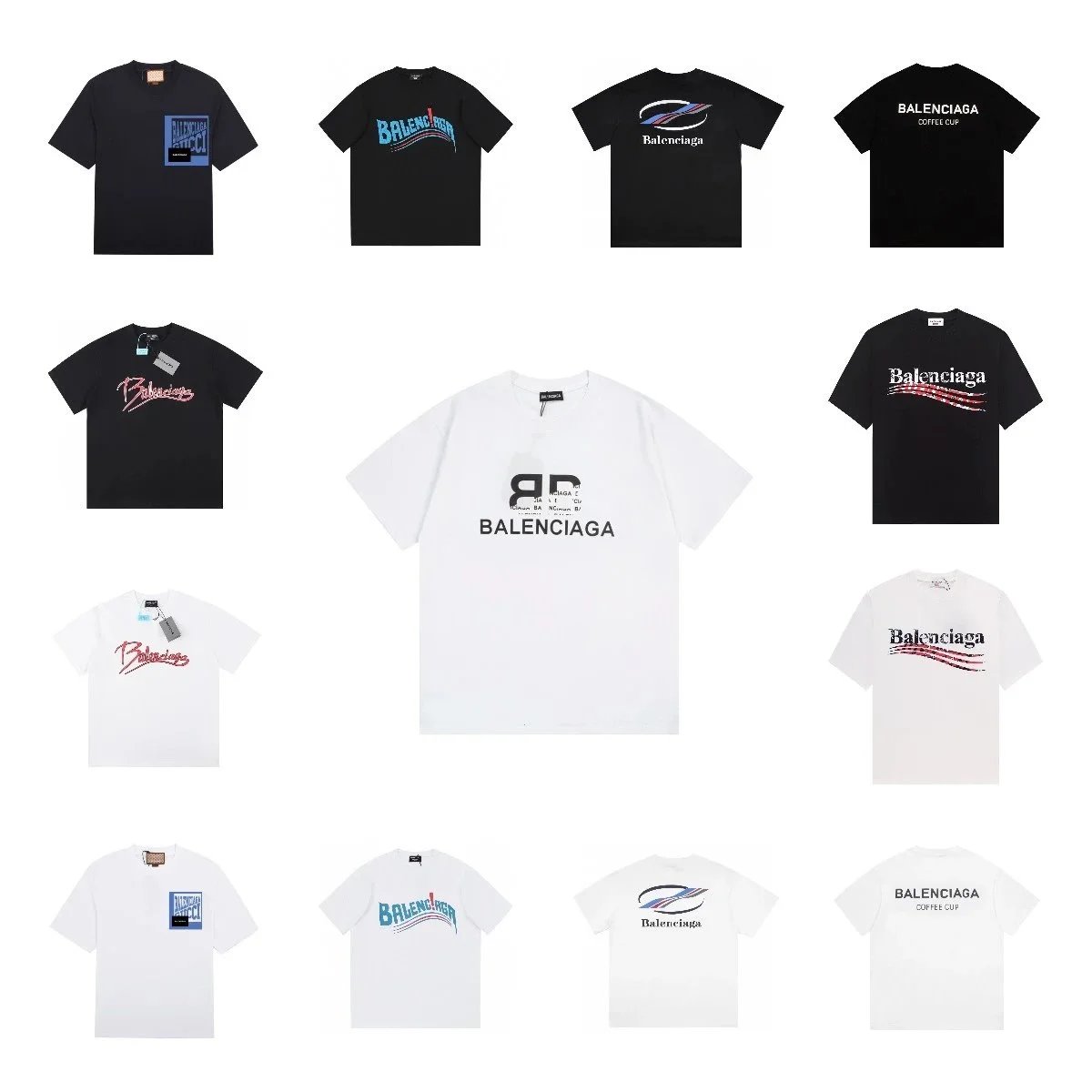 Balenciaga Logo Print Oversized T-Shirt White Black