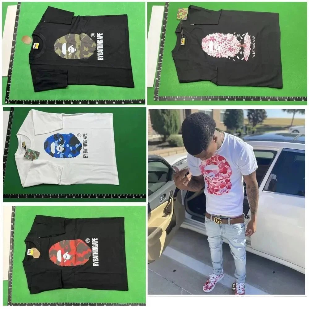 BAPE Camo Shark Face Graphic T-Shirt Black Red Blue White