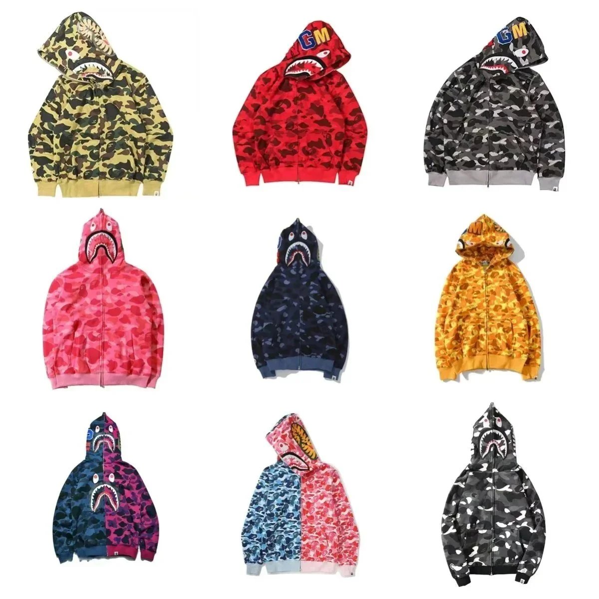 BAPE Shark Hoodie Camo Full-Zip with 3D Mouth Design