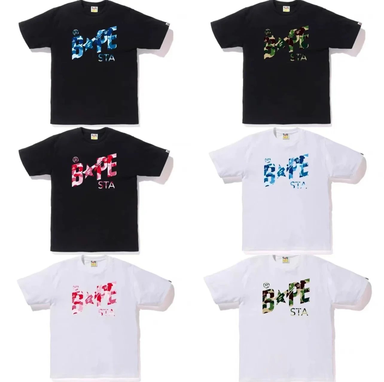BAPE STA Camo Print T-Shirt Black White Red Blue Green