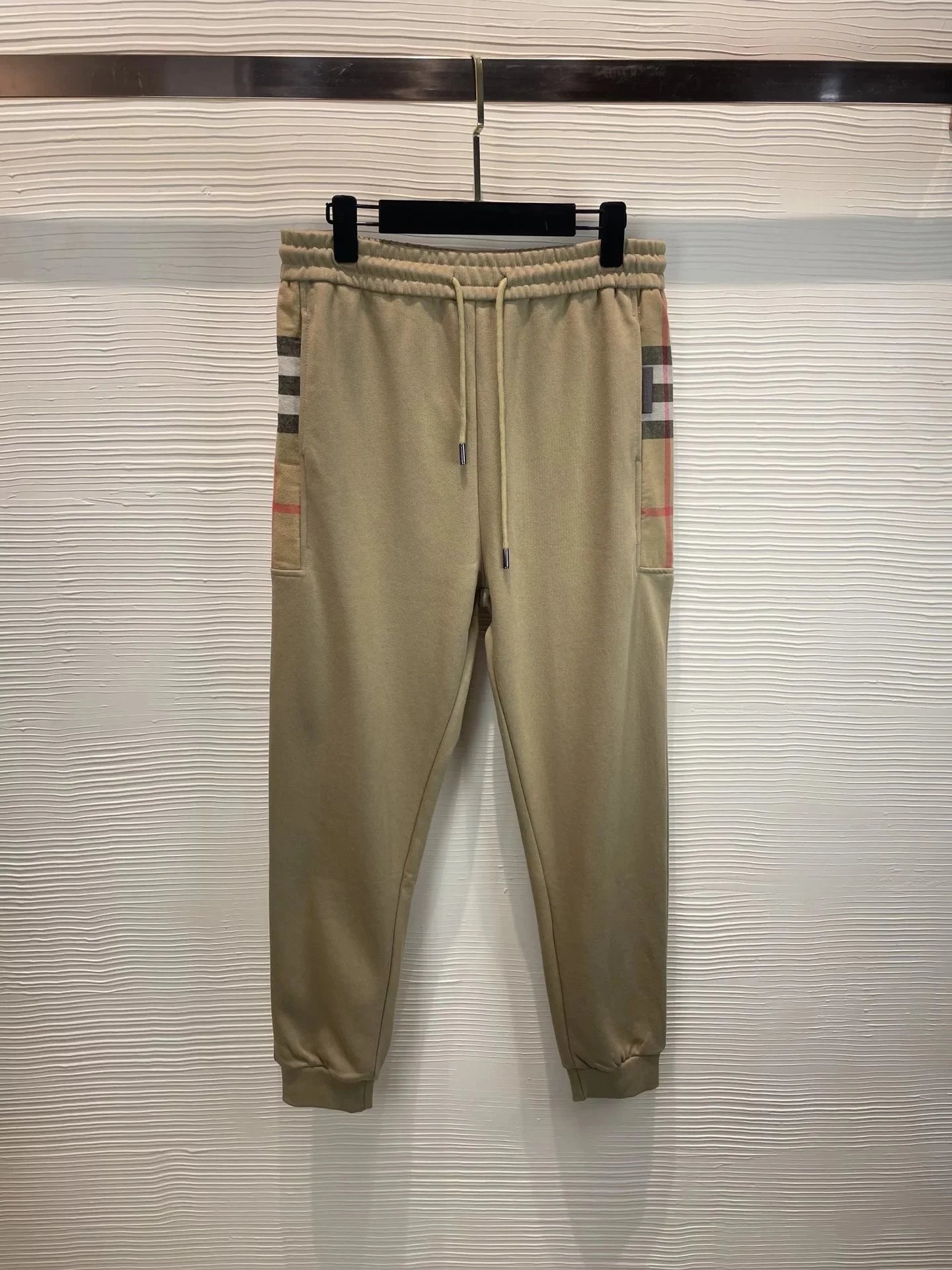 Burberry Beige Joggers with Iconic Check Panel Detail