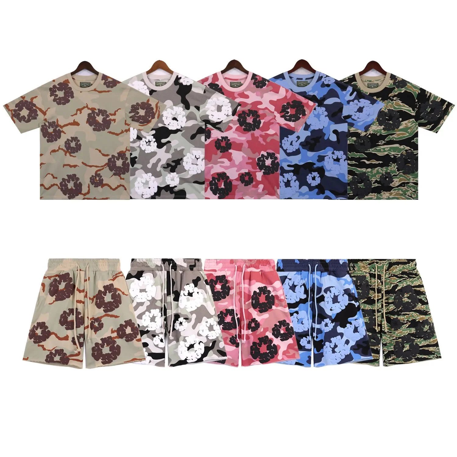 Camouflage Floral Print T-Shirt and Shorts Set - 5 Color Options