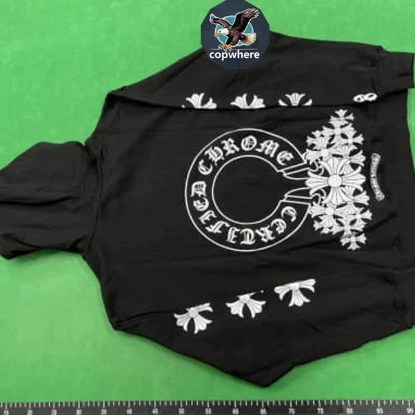 Chrome Hearts Black Hoodie with White Cross and Logo Embroidery