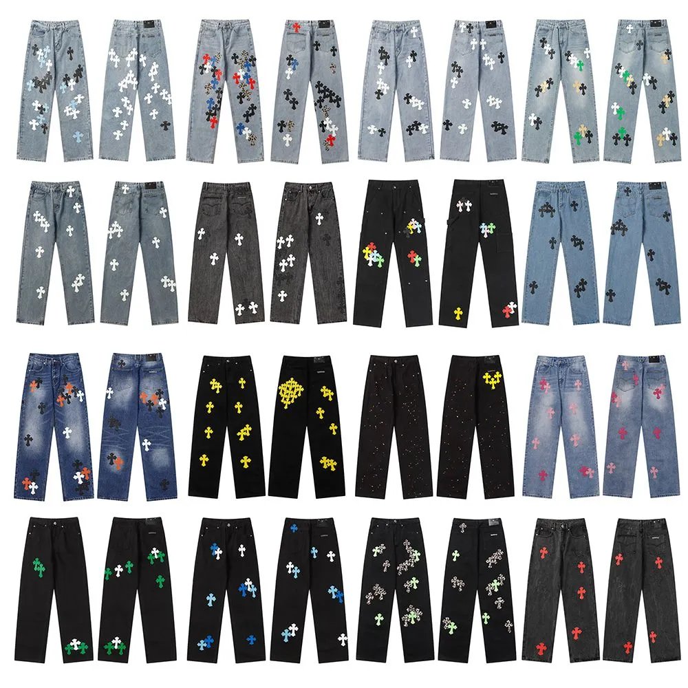 Chrome Hearts Cross-Embroidered Denim Jeans - Multi-Color Patchwork