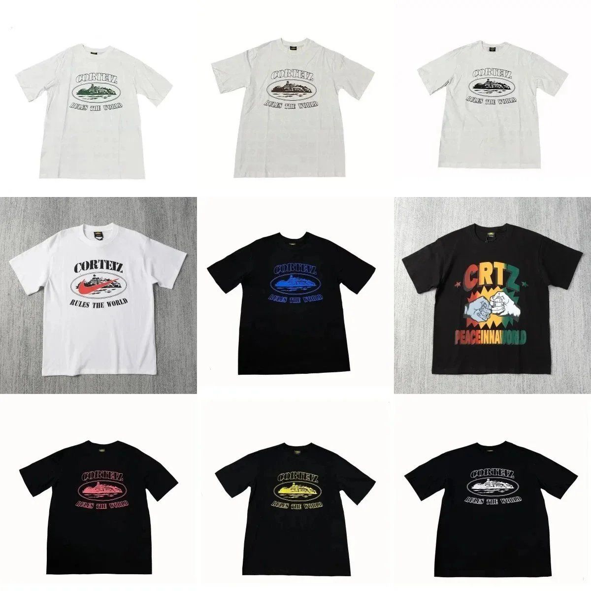 CORTEZ Rules the World Graphic T-Shirt - Black with Rainbow Fist Design