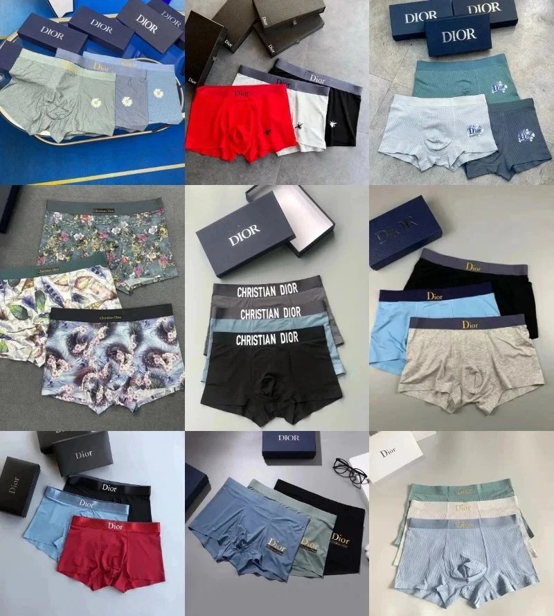 Dior Men's Cotton Boxer Briefs with Embroidered Logo and Floral Print