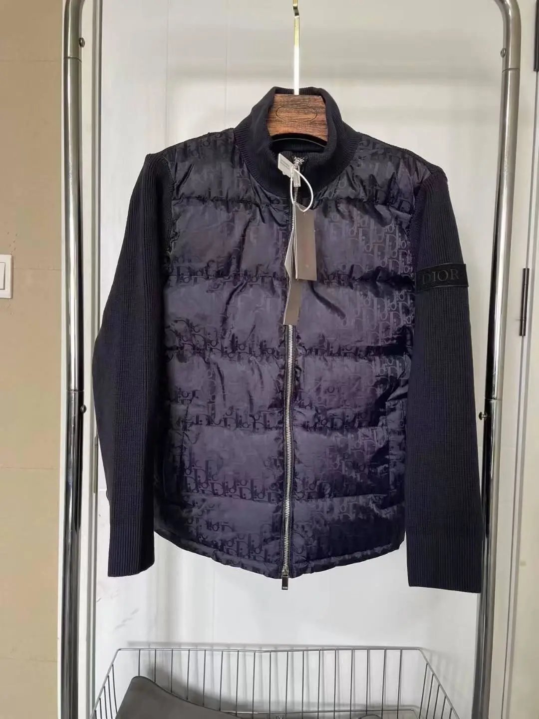 Dior Oblique Monogram Quilted Puffer Jacket with Ribbed Sleeves