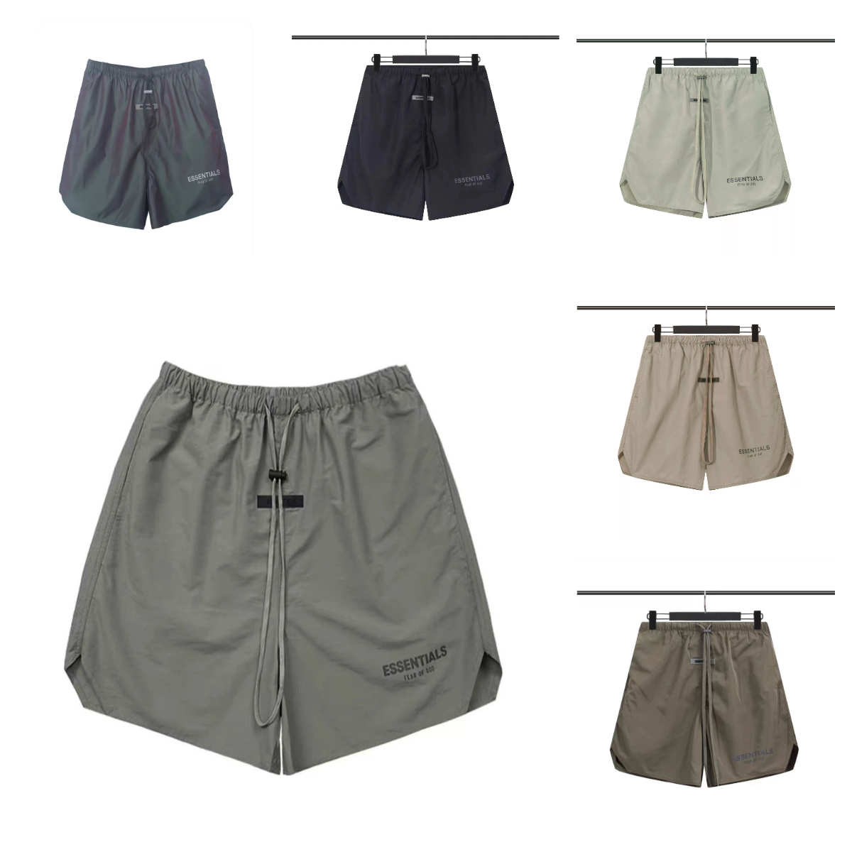 Essentials Fear of God Reflective Logo Shorts - Olive Grey