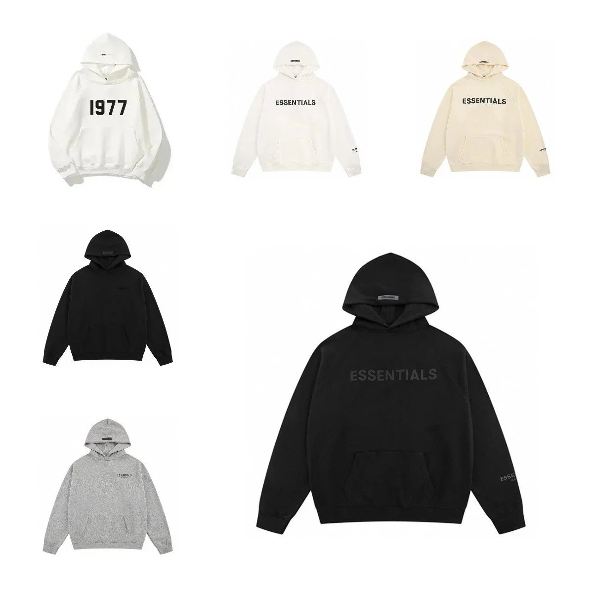 Essentials Fleece Hoodie Black Oversized with Tone-on-Tone Logo
