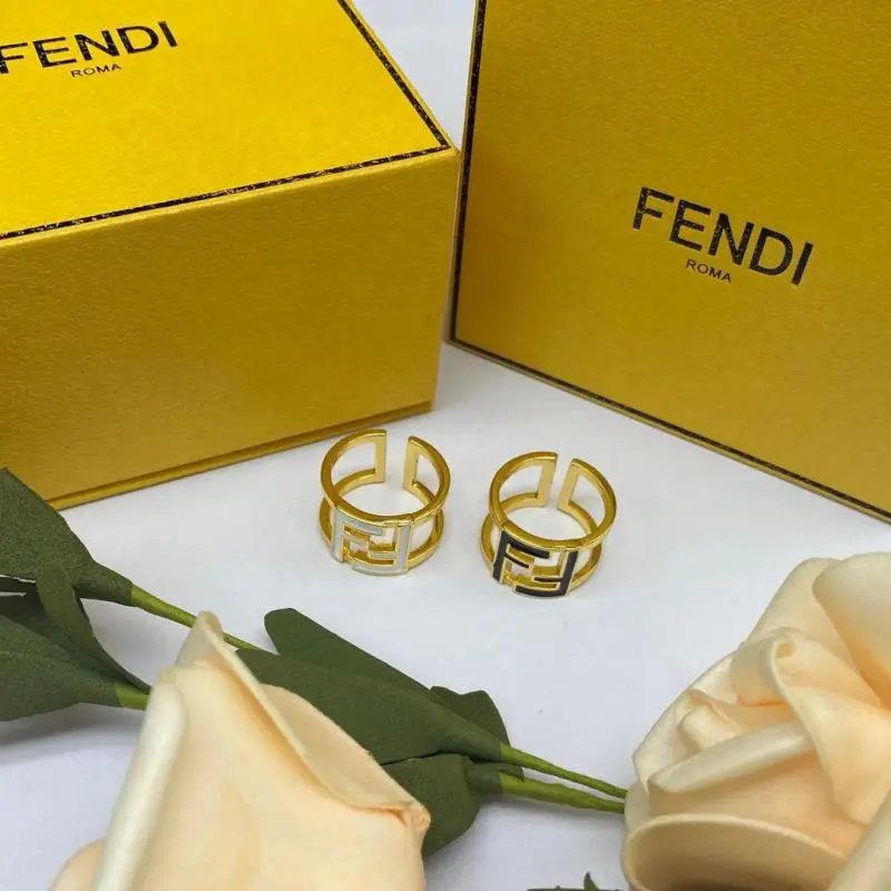 FENDI Roma Double F Logo Gold-Tone Open Ring Set