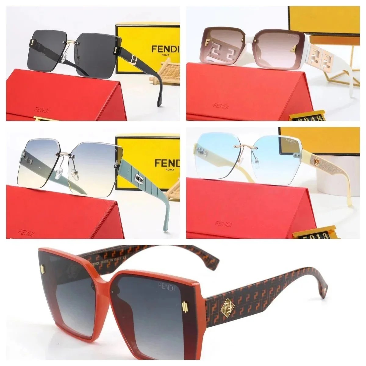 Fendi Square Frame Sunglasses with FF Logo Temples and Gradient Lenses
