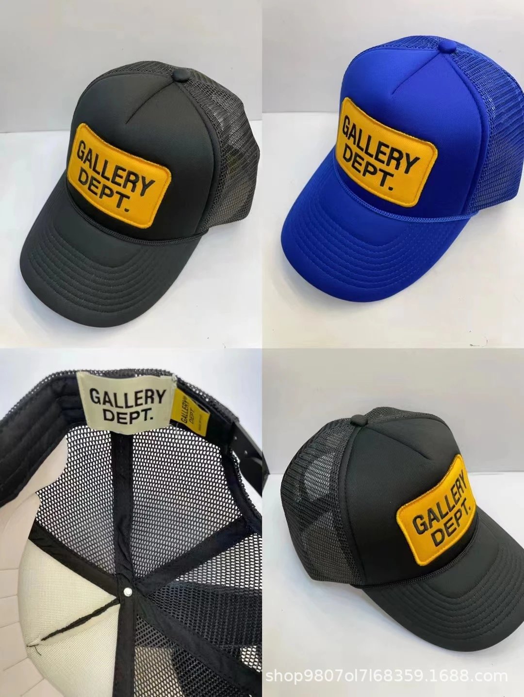 Gallery Dept Trucker Hat with Yellow Patch Logo - Black and Royal Blue