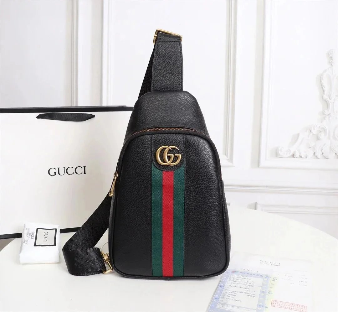 Gucci Ophidia GG Small Leather Chest Bag Black Green Red Web
