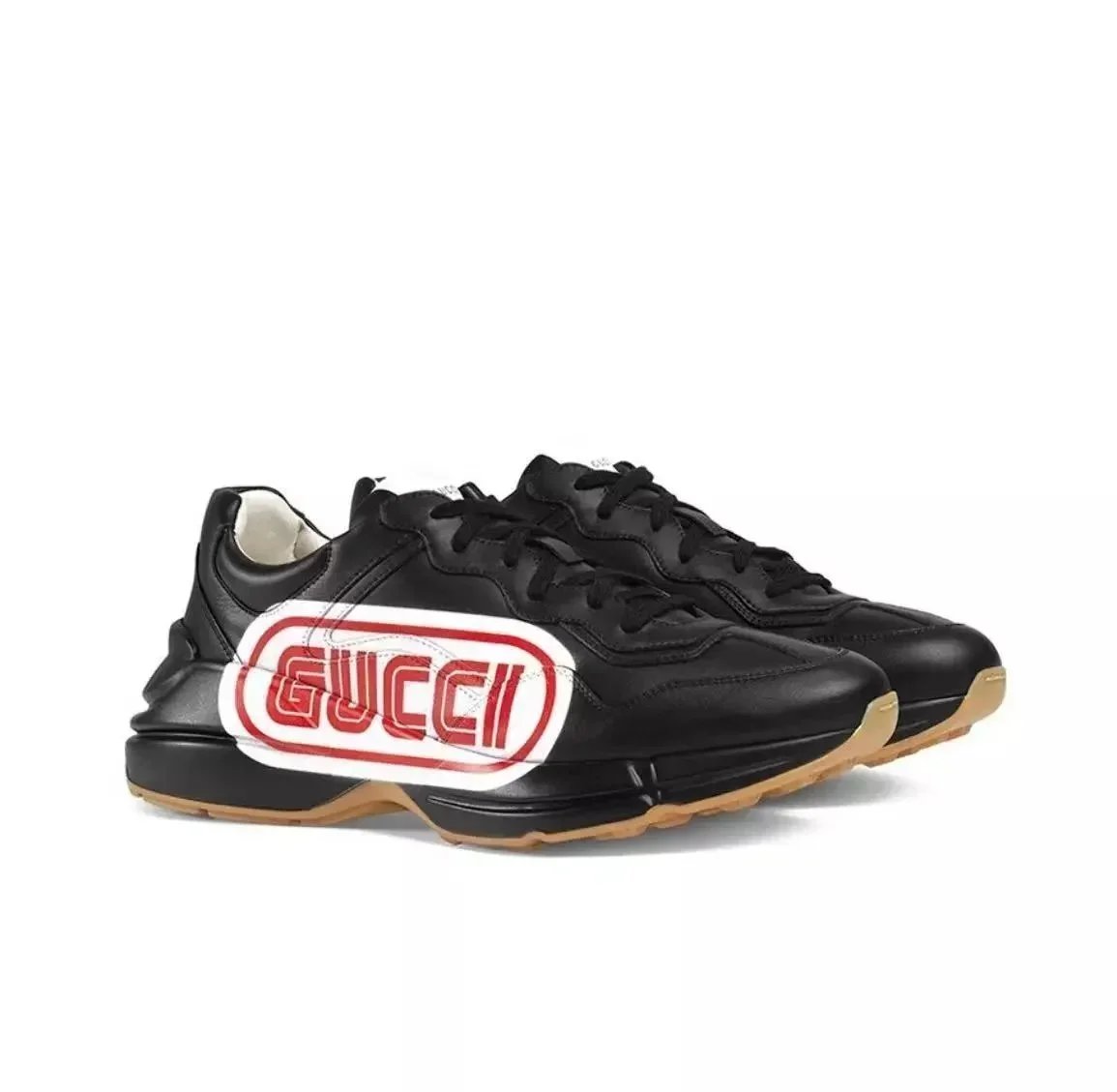 Gucci Rhyton Leather Sneakers Black Red Logo