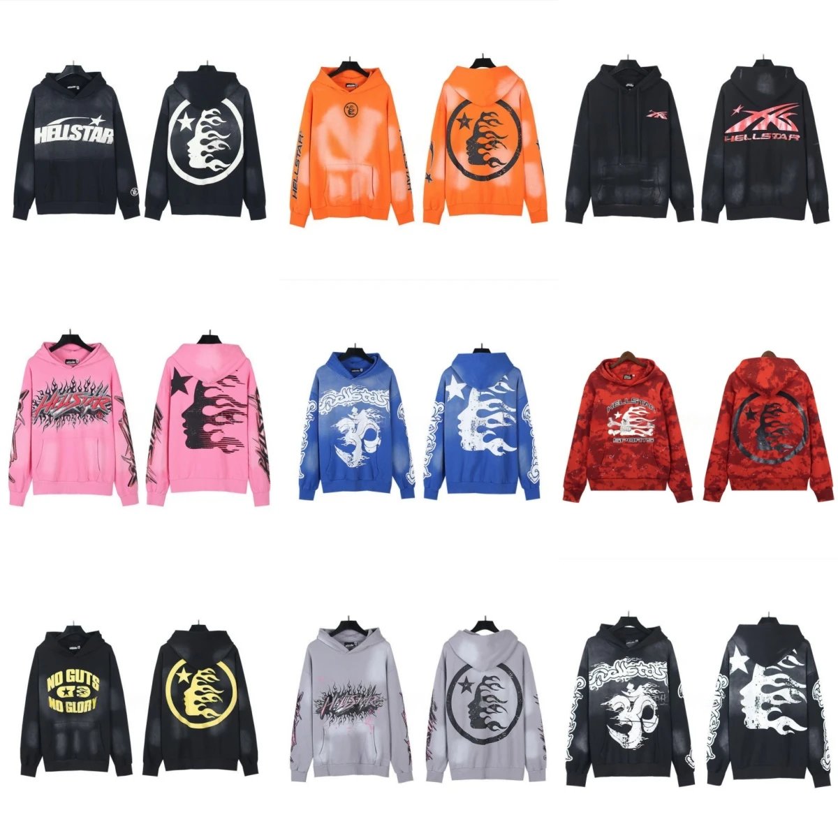 HELLSTAR Flame Skull Hoodie - Black Gradient with Circular Logo