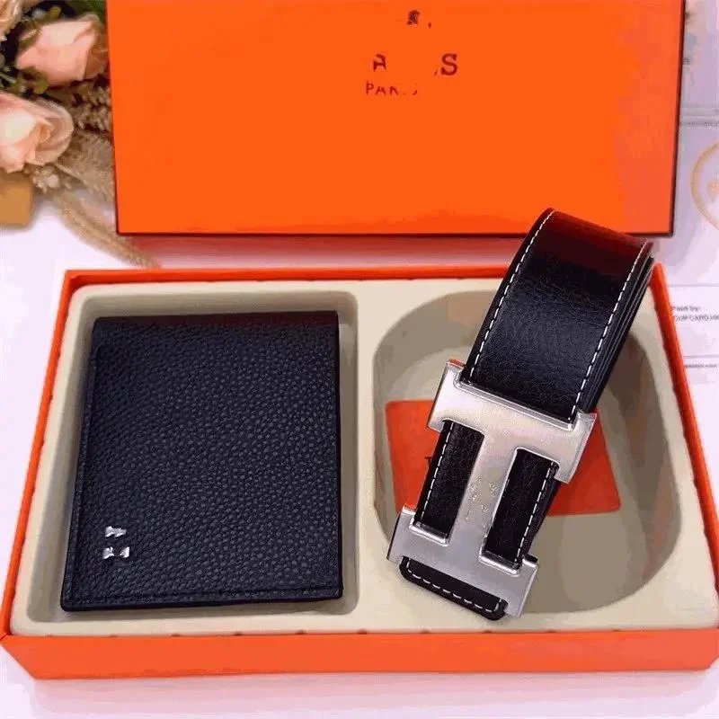 Hermès Constance Belt and Bifold Wallet Set - Black Togo Leather
