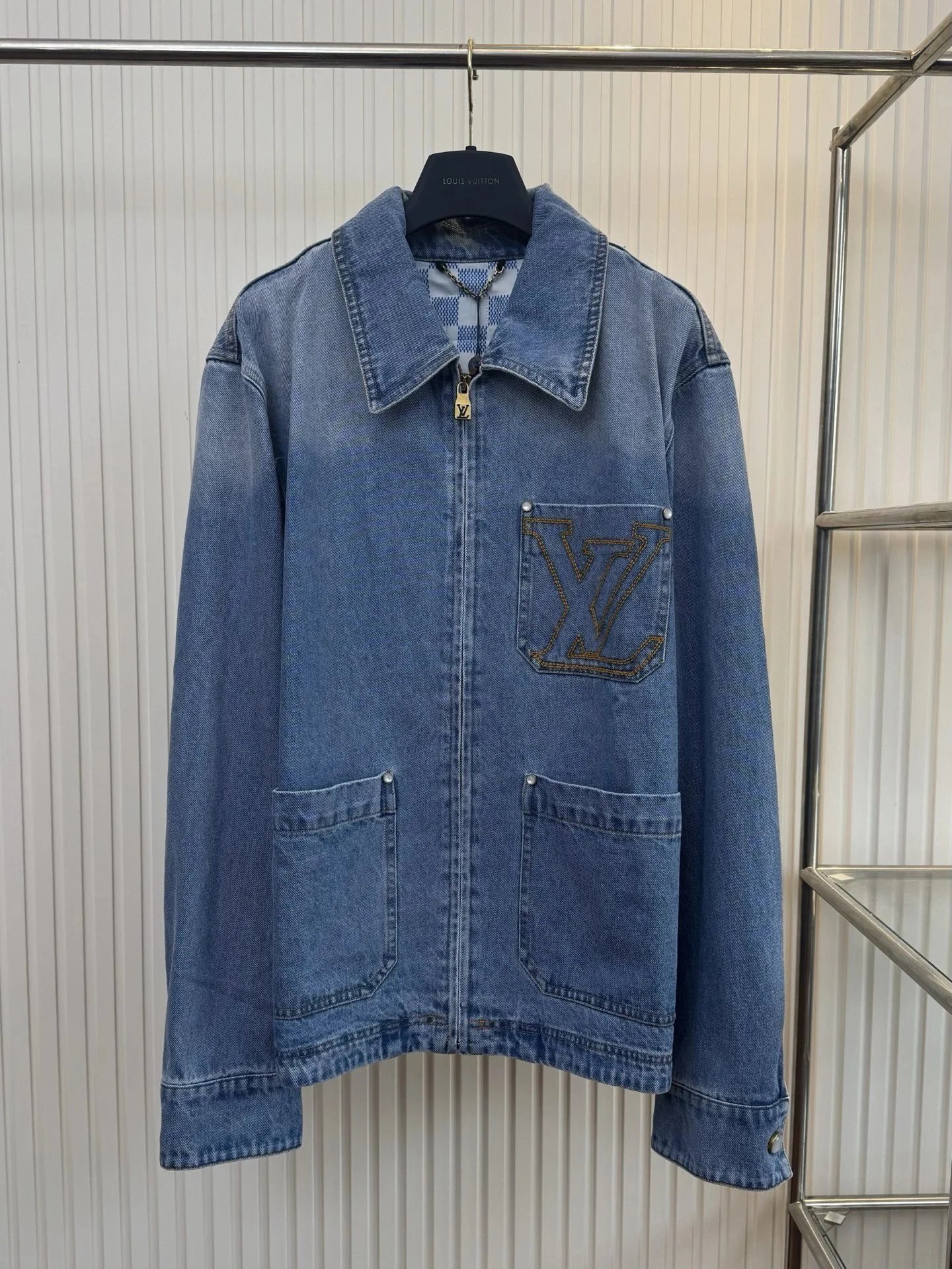 Louis Vuitton Denim Jacket with Embroidered LV Logo Pocket