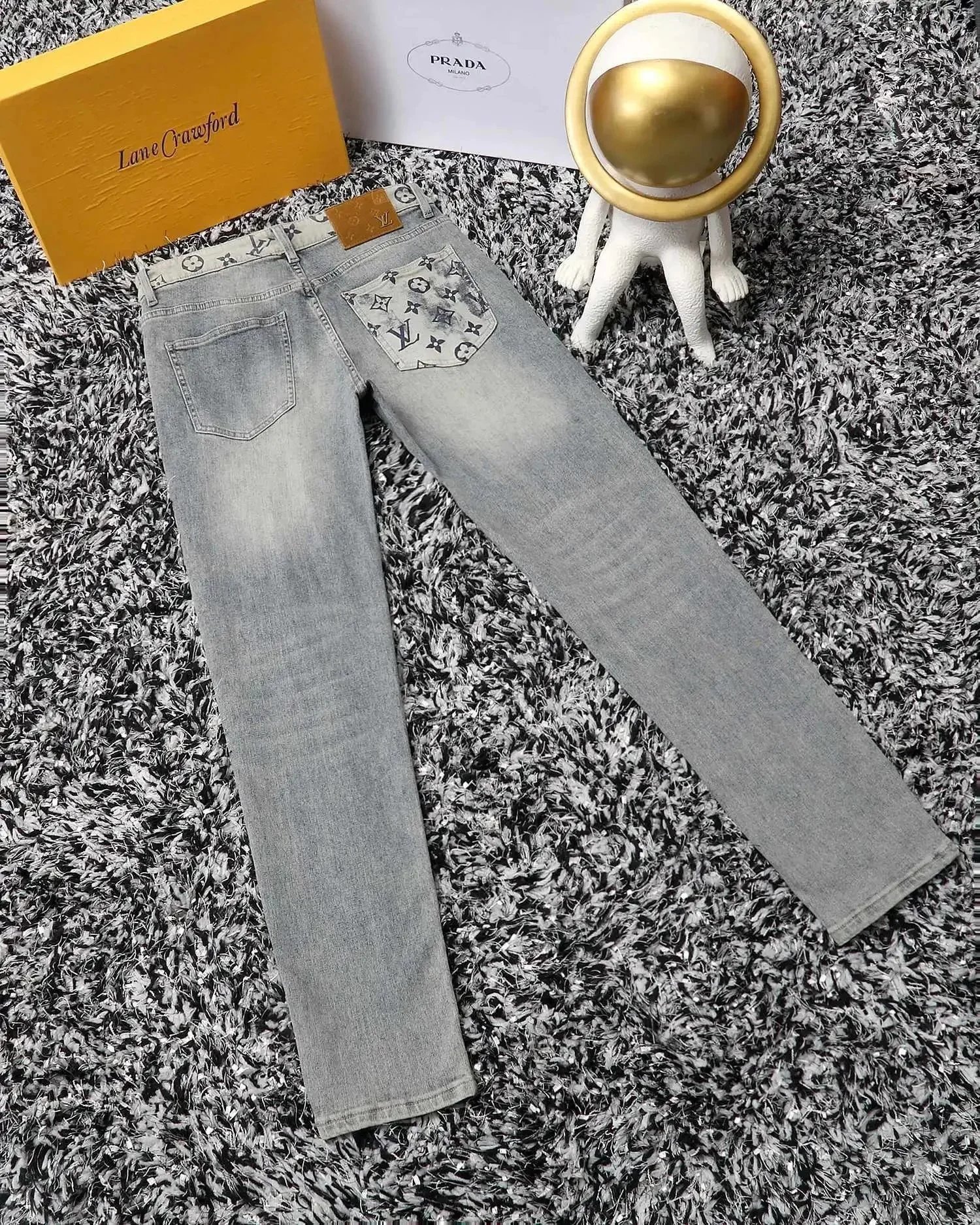 Louis Vuitton Monogram Print Denim Jeans - Light Wash