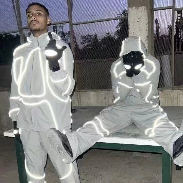 LuminaGear Reflective Neon Outline Hoodie & Pants Set White