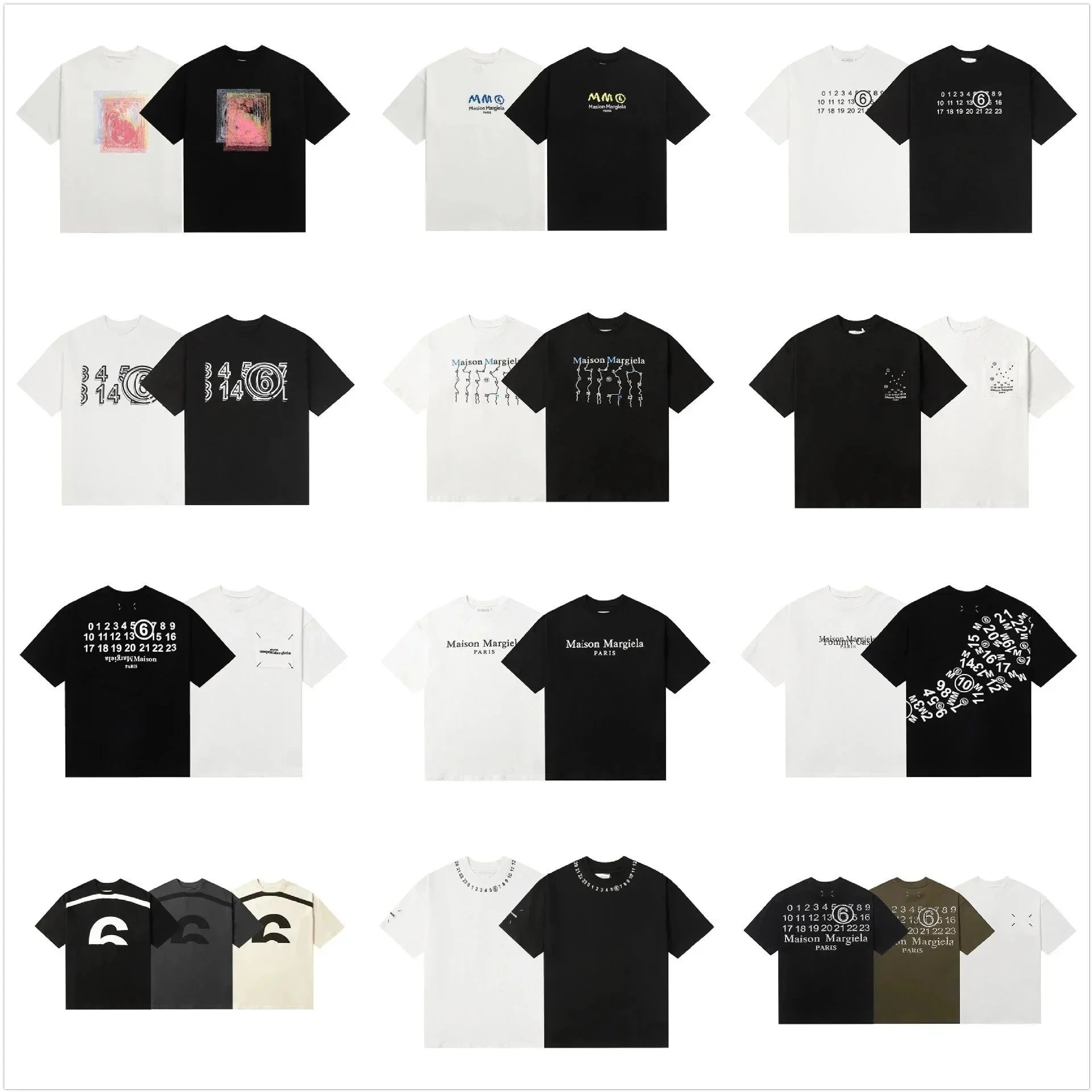 Maison Margiela Replica Numeric Print T-Shirt Black White