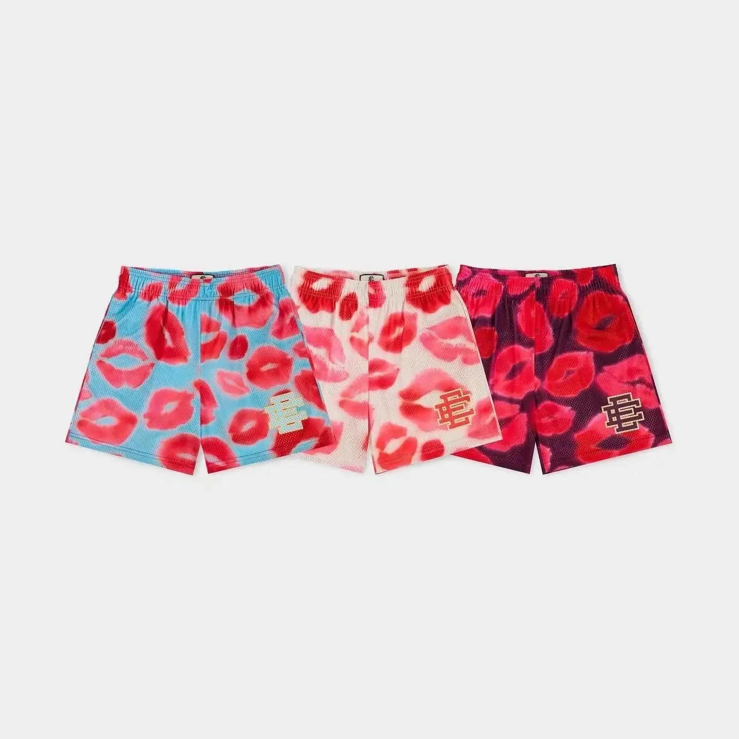 Marcelo Burlon Lip Print Mesh Shorts - Blue, White, Purple