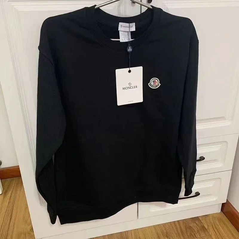 Moncler Classic Black Crewneck Sweatshirt with Logo Patch
