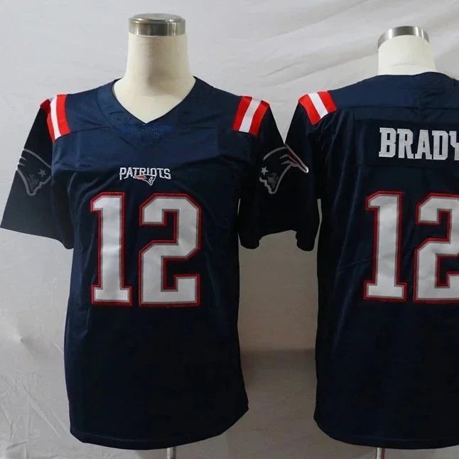 New England Patriots Tom Brady #12 Navy Blue Jersey with Red White Stripes