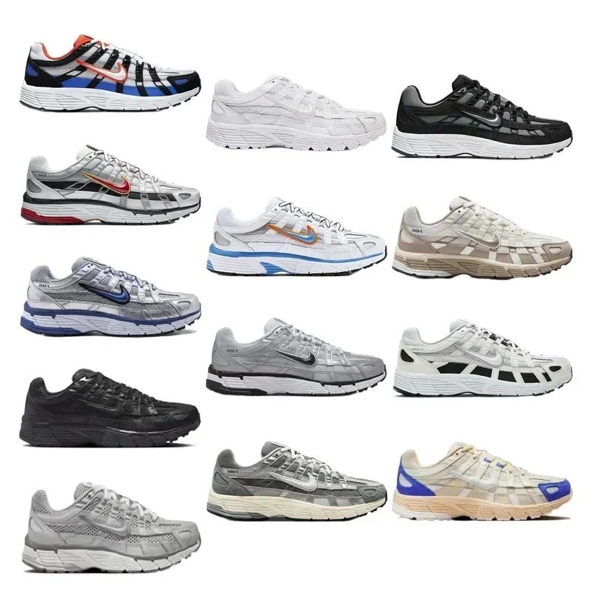 Nike P-6000 White Mesh Running Shoes with Blue Accents