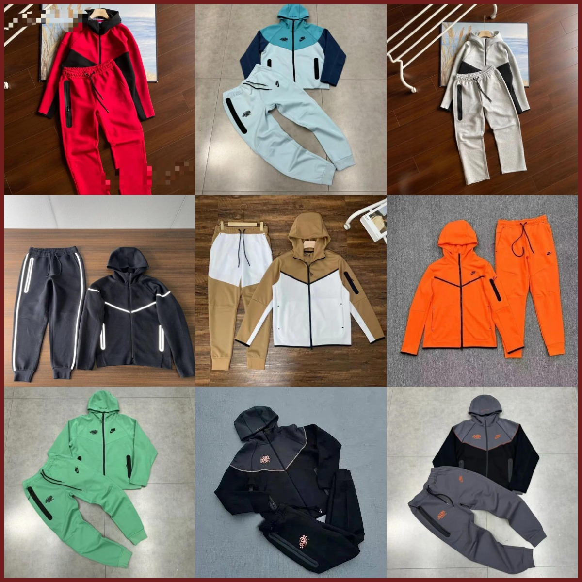 Nike Tech Fleece Windrunner Hoodie and Joggers Set - Red Black