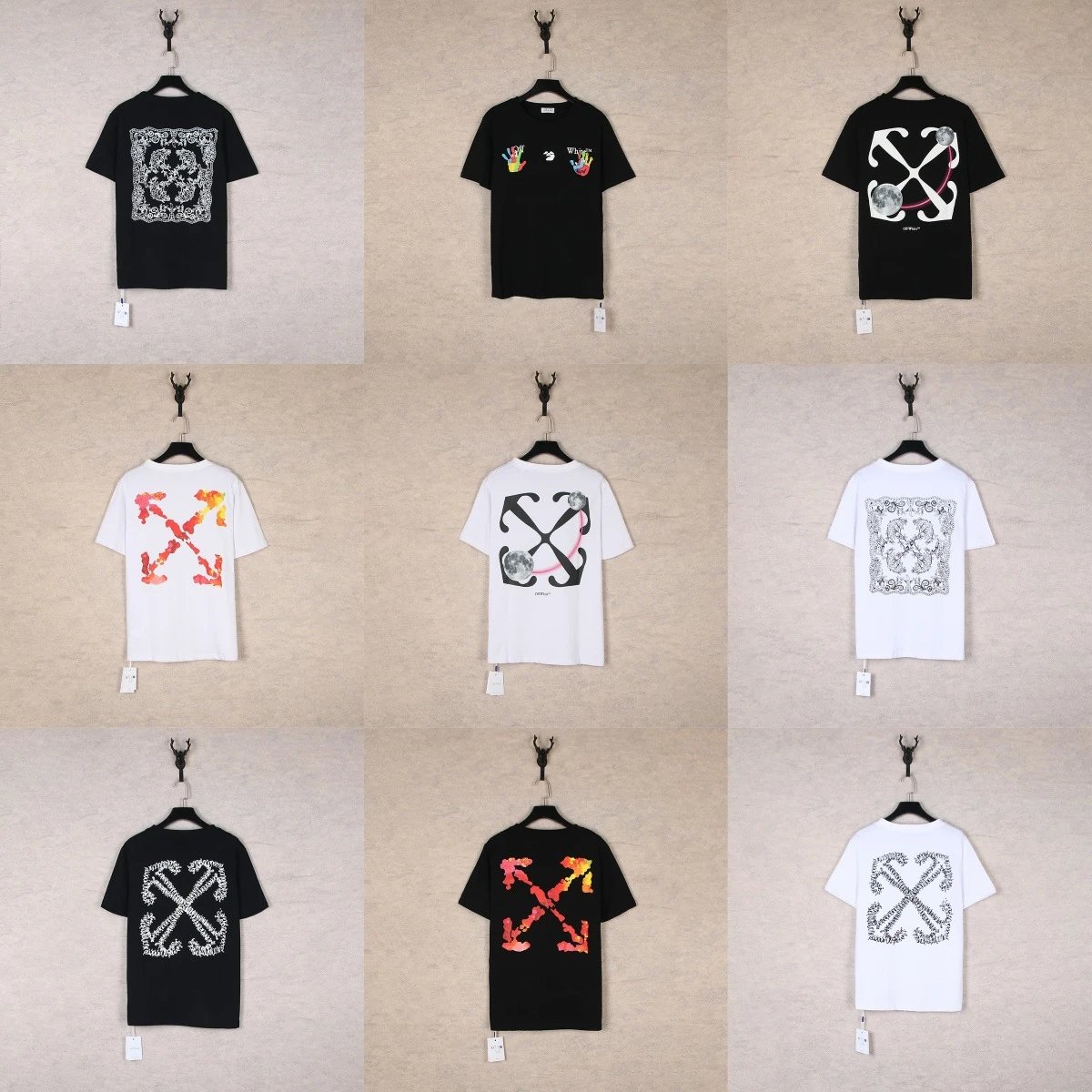 Off-White Diag Arrow Graphic T-Shirt Black White Flame Print