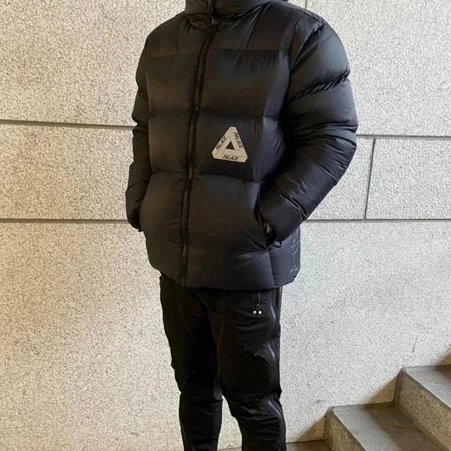 Palace Tri-Ferg Logo Black Puffer Jacket with Quilted Design