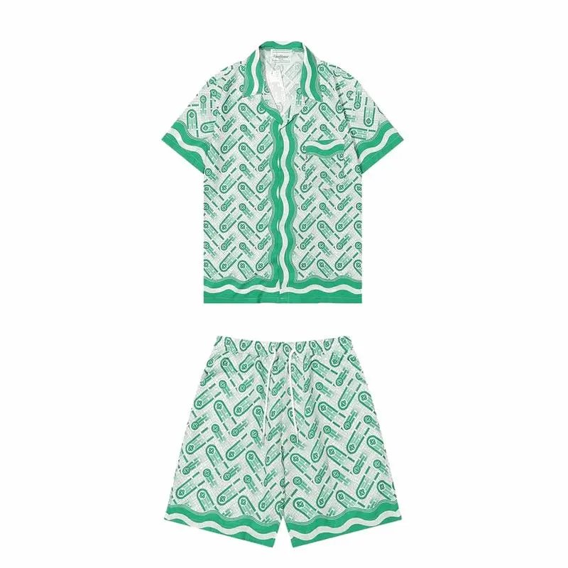 Palm Angels Green Key Pattern Short-Sleeve Shirt and Shorts Set