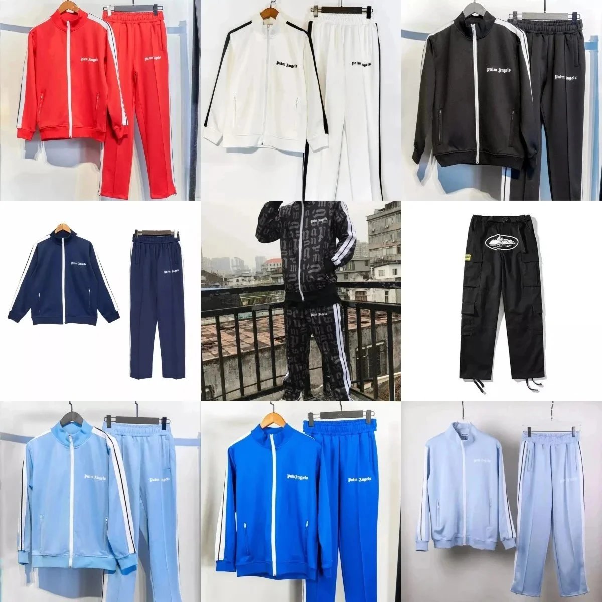 Palm Angels Track Jacket and Pants Set - Red with White Stripes
