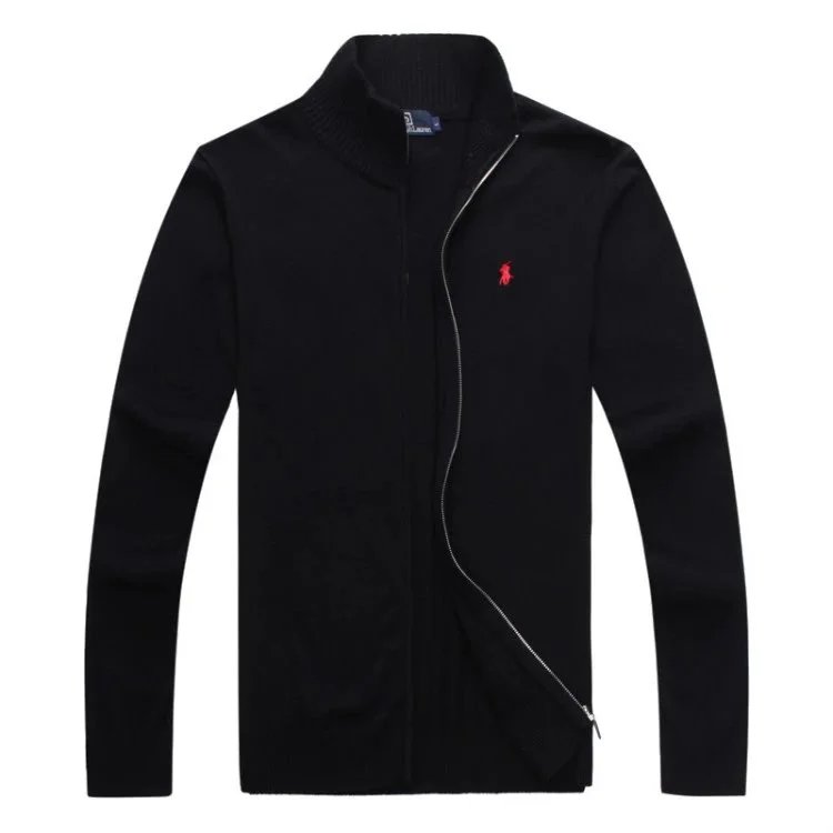 Polo Ralph Lauren Black Zip-Up Knit Sweater with Red Pony Logo