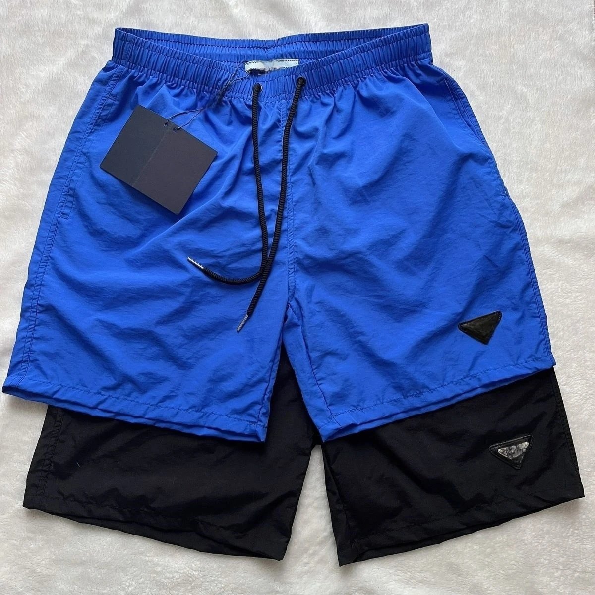 Prada Re-Nylon Beach Shorts - Royal Blue with Black Triangle Logo