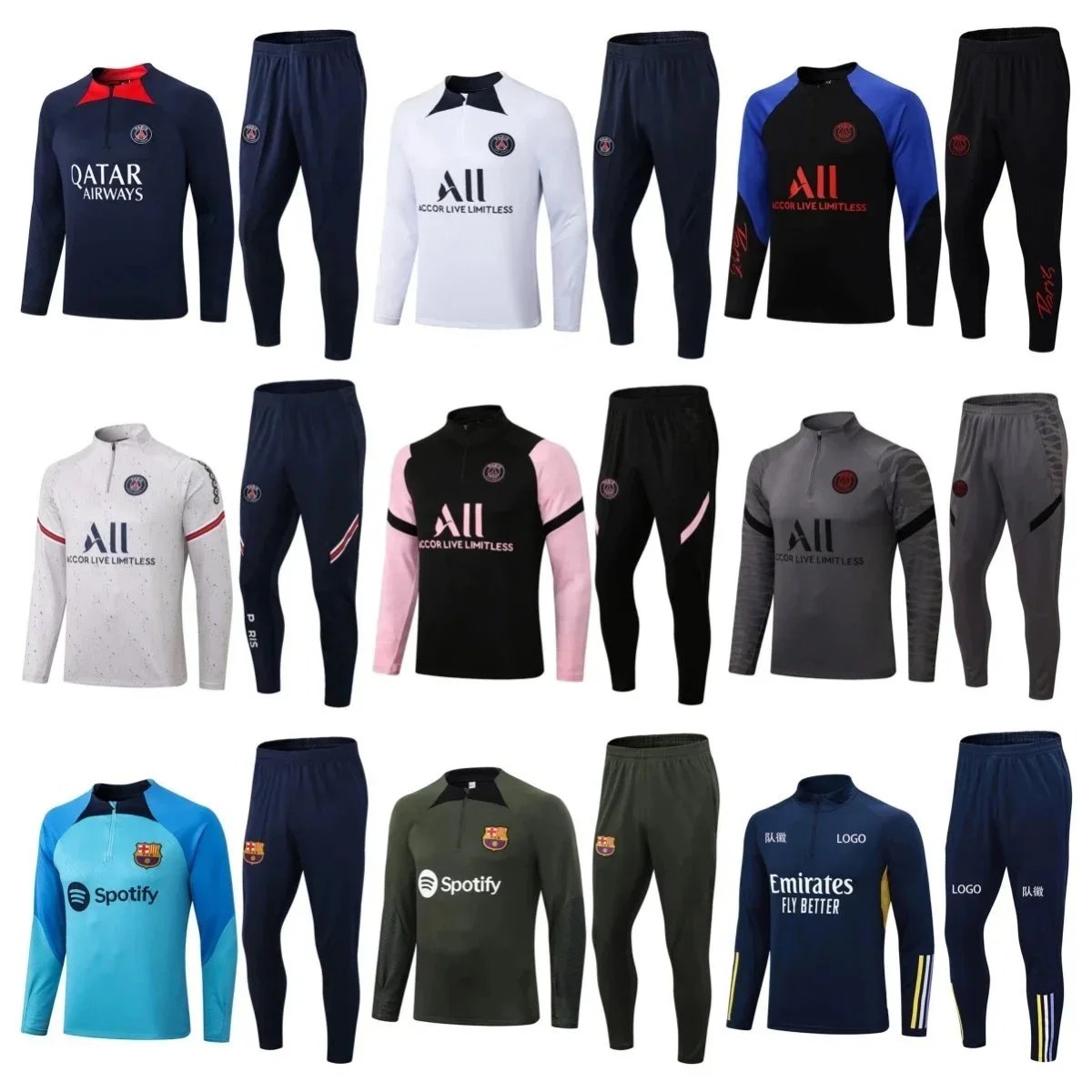 PSG 2023-24 Training Set Navy Blue Qatar Airways Quarter-Zip Top & Pants