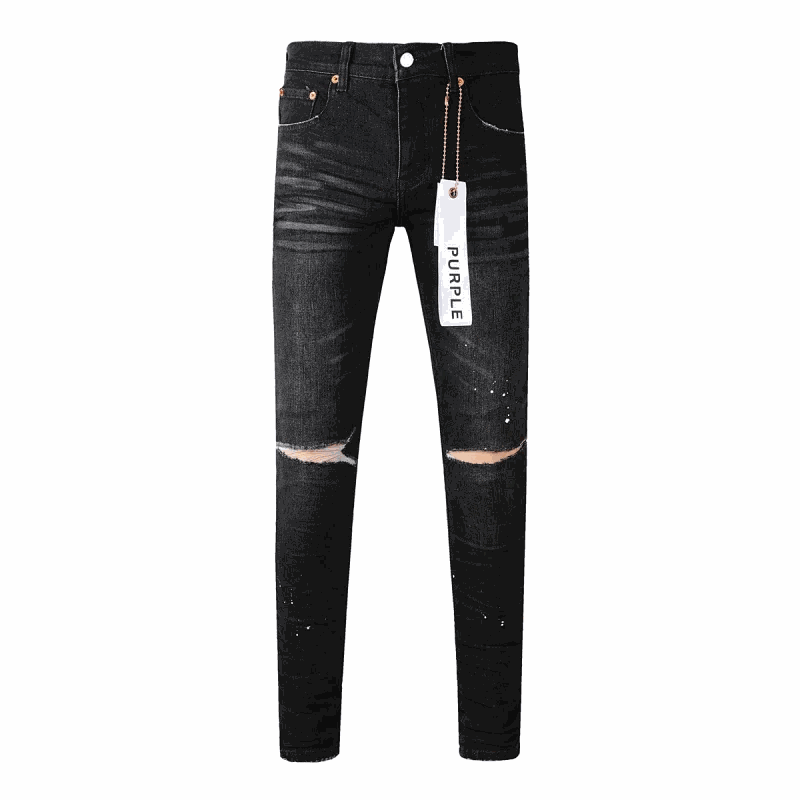 PURPLE Distressed Black Skinny Jeans with Knee Rips