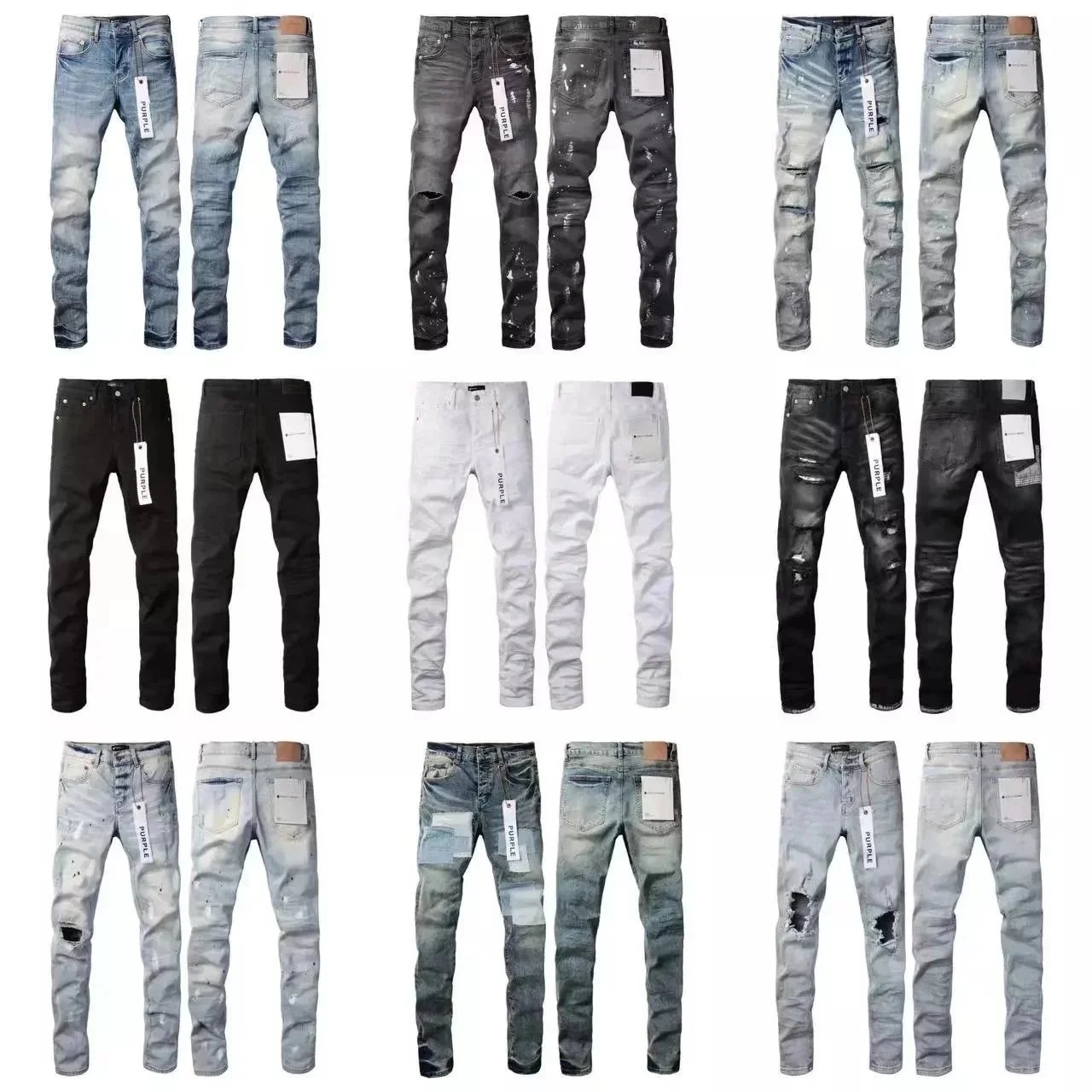 Purple Distressed Patchwork Denim Jeans - Light Wash Ripped