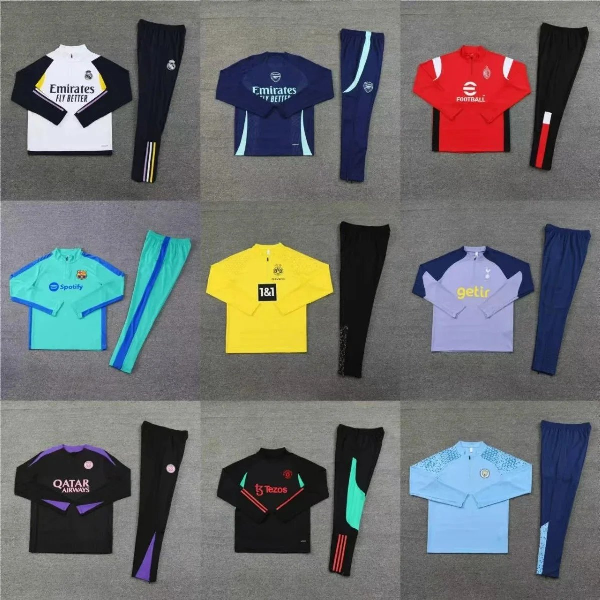 Real Madrid Training Set White-Black Yellow Stripe Quarter-Zip Top & Pants