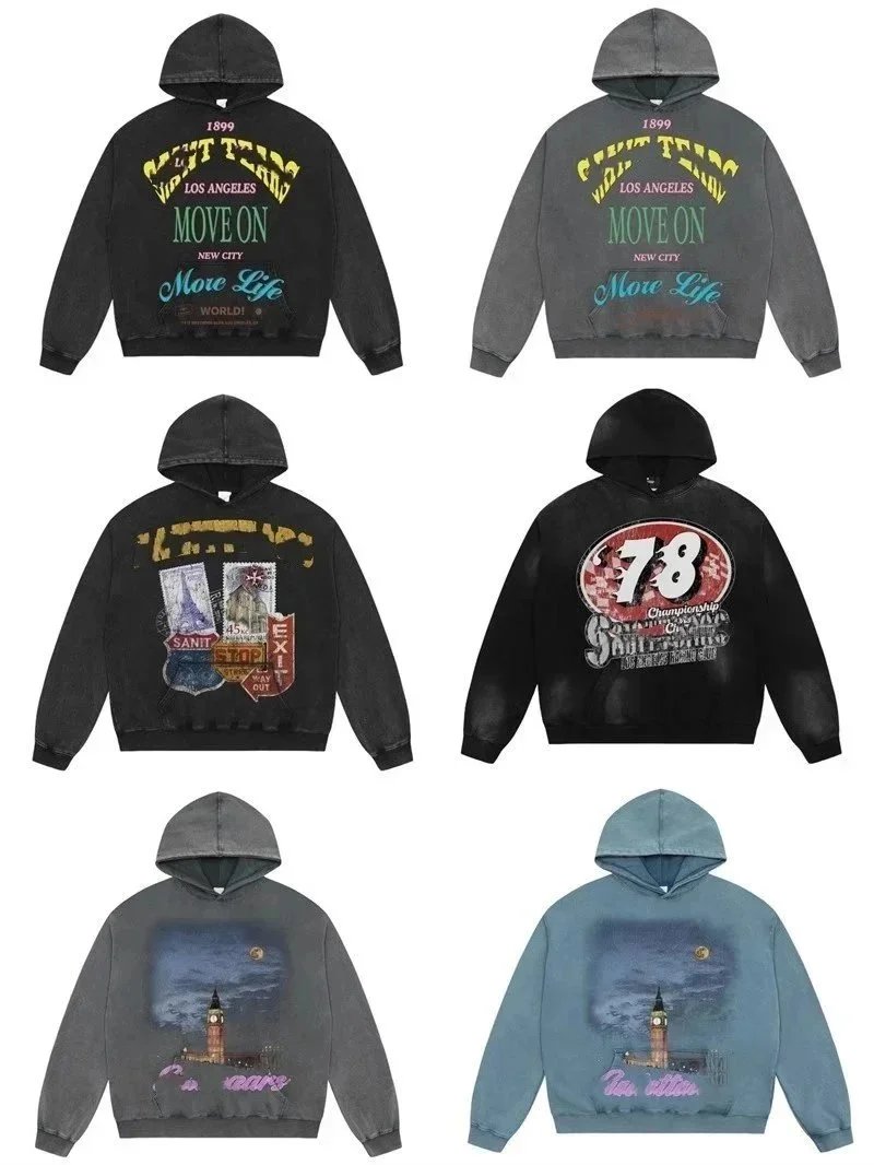 Saint Tens Move On Distressed Hoodie - Black Vintage Print