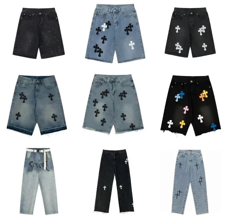 Savage X Cross-Embroidered Denim Shorts - Black Distressed