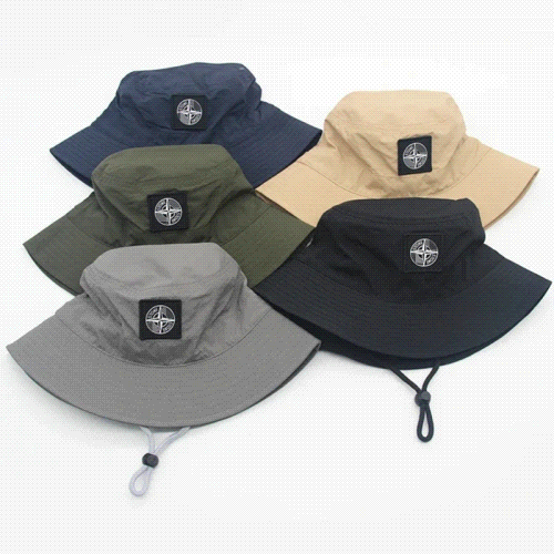 Stone Island Compass Logo Bucket Hat - Gray with Drawstring