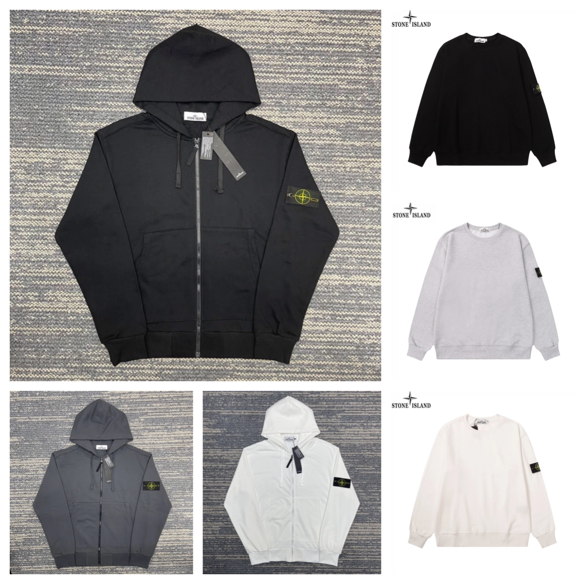 Stone Island Compass Patch Zip-Up Hoodie Black