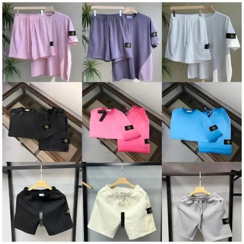 Stone Island Logo Patch Short Set - Pink Cotton Lounge Wear