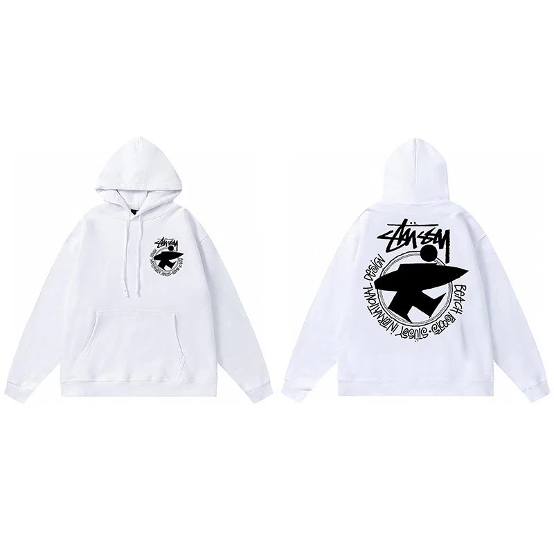 Stussy White Hoodie with Black Logo Graphic Print